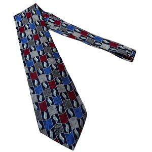 Morgan Hart Mens 100% Silk Multicolor Geometric Pattern Tie Sophisticated